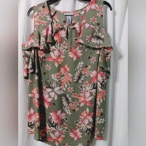 3 X$20  Catherines Ruffle Floral Cold Shoulder Key Hole Back Blouse size 14/16W